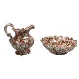 Signed E. Barbot Christmas Splatter Pitcher & Bowl