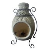 Ceramic Sun Face Luminary in Metal Stand