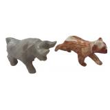 Carved Stone Bull & Ceramic Bear Figurines