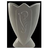 White Ceramic Scroll Motif Vase 8" H