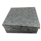 Galvanized Metal Box with Embossed House Design