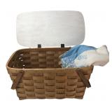 Woven Picnic Basket Painted Lid & Tablecloth