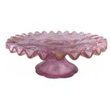 Fenton Pink Glass Ruffled Pedestal Dish