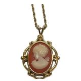 Trifari Gold-Tone Faux Cameo Pendant Necklace