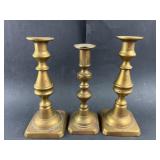 Three Traditional Brass Baluster Candlesticks