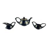 Pearl China Co. Black & Gold Teapot & Creamers