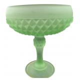 Frosted Green Glass Diamond Pattern Compote