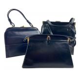 Three Vintage Black Leather Handbags