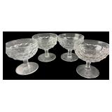 Set of 4 Clear Geometric Pressed Glass Sundae Cups