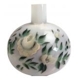 Hand-Painted Opaque White Glass Floral Vase