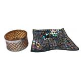 Iridescent Mosaic Glass Bowl & Glass Cylinder