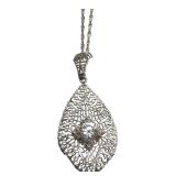 Sterling Silver Filigree Teardrop Necklace