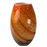Signed Orange Mottled Art Glass Vase 15" H