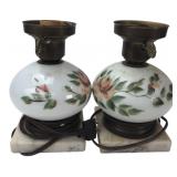 Pair of Painted Glass Boudoir Lamps