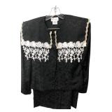 In The Mood Black Lace Trim Skirt Suit Size 12