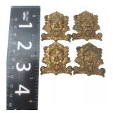 Set of 4 Brass Green Man Face Appliques 1.5"