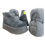 UGG Black Suede Nylon Platform Puffer Boots Sz 10