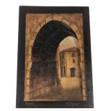 R. Lique Carved Wood Plaque Vence Scene
