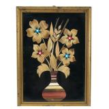 Mid-Century Framed Straw Marquetry Floral Artwork