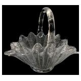 Clear Pressed Glass Leaf Pattern Basket