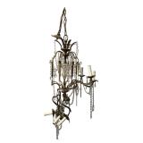 Vintage Brass & Crystal 5-Light Chandelier