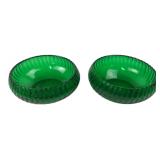 Pair Green Swirl Ribbed Glass Bowls 3x6