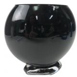Black Art Glass Oval Vase with Clear Base 8x8"