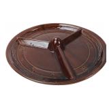 USA Pottery Brown Glazed Divided Dish