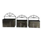 Set of 3 Galvanized House Wall Planters