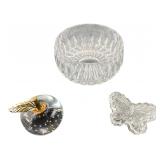 Clear Glass Bowl, Apple Paperweight & Butterfly