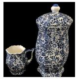 Blue & White Floral Ceramic Canister & Pitcher