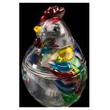 Clear Art Glass Chicken Covered Dish