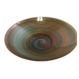 Large Metallic Swirl Art Glass Bowl 16 in