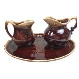 McCoy Brown Drip Pitcher Creamer & Platter Set