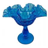 Blue Pressed Glass Thumbprint Compote