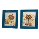 Pair 1985 Granny Plummer Framed Bear Embroideries
