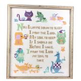 VTG Handmade Animal Cross Stitch Sampler 16x18.5"