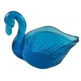 Blue Pressed Glass Swan Bowl