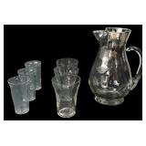Silver Overlay Pitcher & Etched Grape Glasses