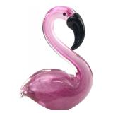 Hand-Blown Pink Art Glass Flamingo Figurine