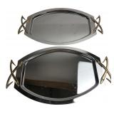 Kromex Chrome Oval Serving Trays Pair