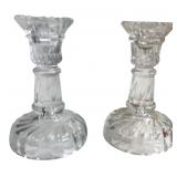 Pair Clear Pressed Glass Swirl Candlesticks