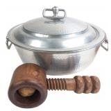 Hammered Aluminum Lidded Bowl & Wood Nutcracker