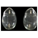Pair of Clear Glass Egg Shaped Lidded Jars
