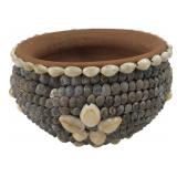 Folk Art Shell-Encrusted Terracotta Bowl