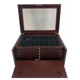 5-Tier Wooden Watch Display Case Glass Top