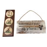 Vintage Cross-Stitch Plaque & Wood Sign Lot