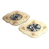 Pair Stained Glass Floral & Insect Wall Plaques