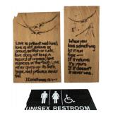 Mixed Lot: Wood Burned Plaques & Restroom Sign