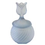 Frosted Blue Glass Tulip Finial Vanity Jar